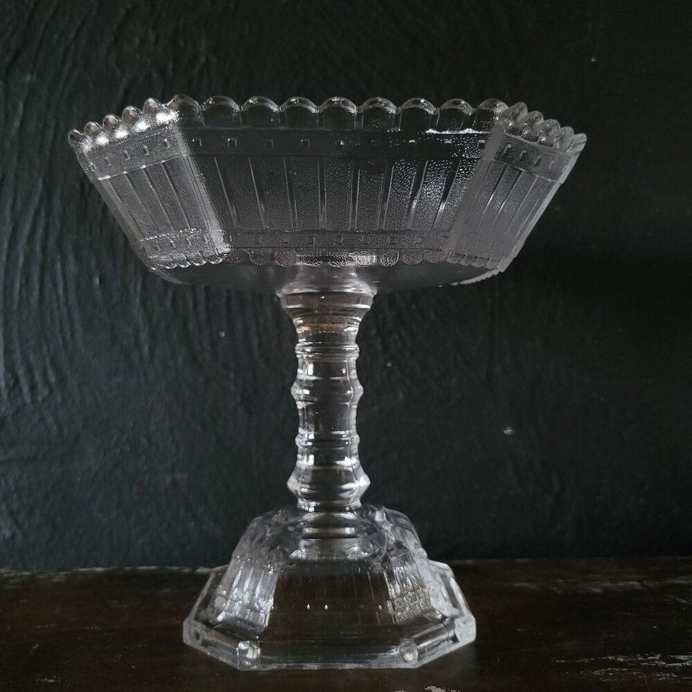 Vintage Early Pressed Glass Picket Fence Footed Compote By Kings Son & Co - 6"